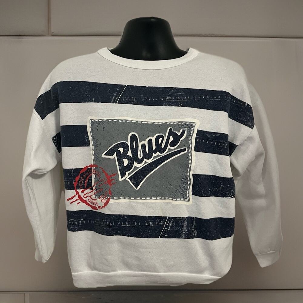 VTG International Blues Denim Crop Crewneck Sweatshirt 80s Variety Tag Dolman